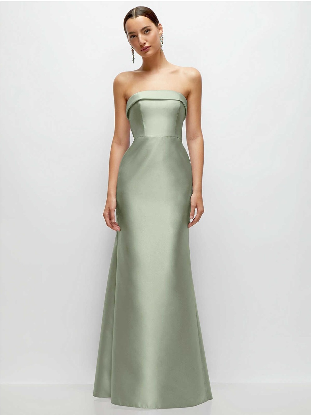 Dessy Collection Strapless Satin Maxi Dress in Sage Green